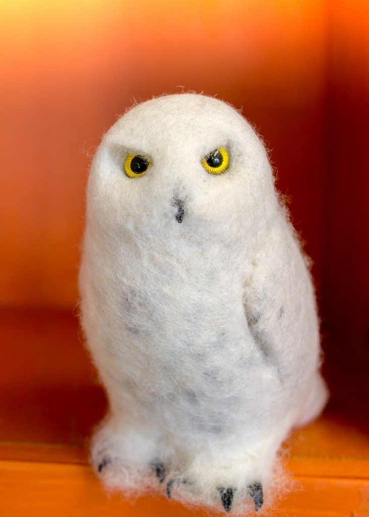 A felt plush snowy owl, one of five donated by Unreal Birds as a new perk in the final days of our Indiegogo campaign.
