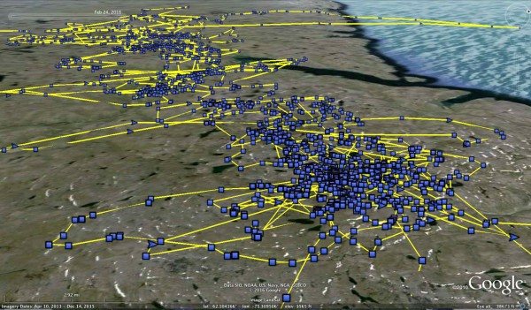 Last summer, Baltimore zigzagged more than 1,500 miles along the shores of Hudson Strait in northern Ungava -- the most detailed tracking ever of a snowy owl on the summering grounds. (©Project SNOWstorm and Google Earth)